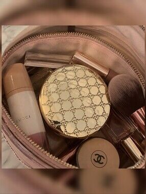 Gucci Gold Monogram Compact Makeup Mirror New In Box